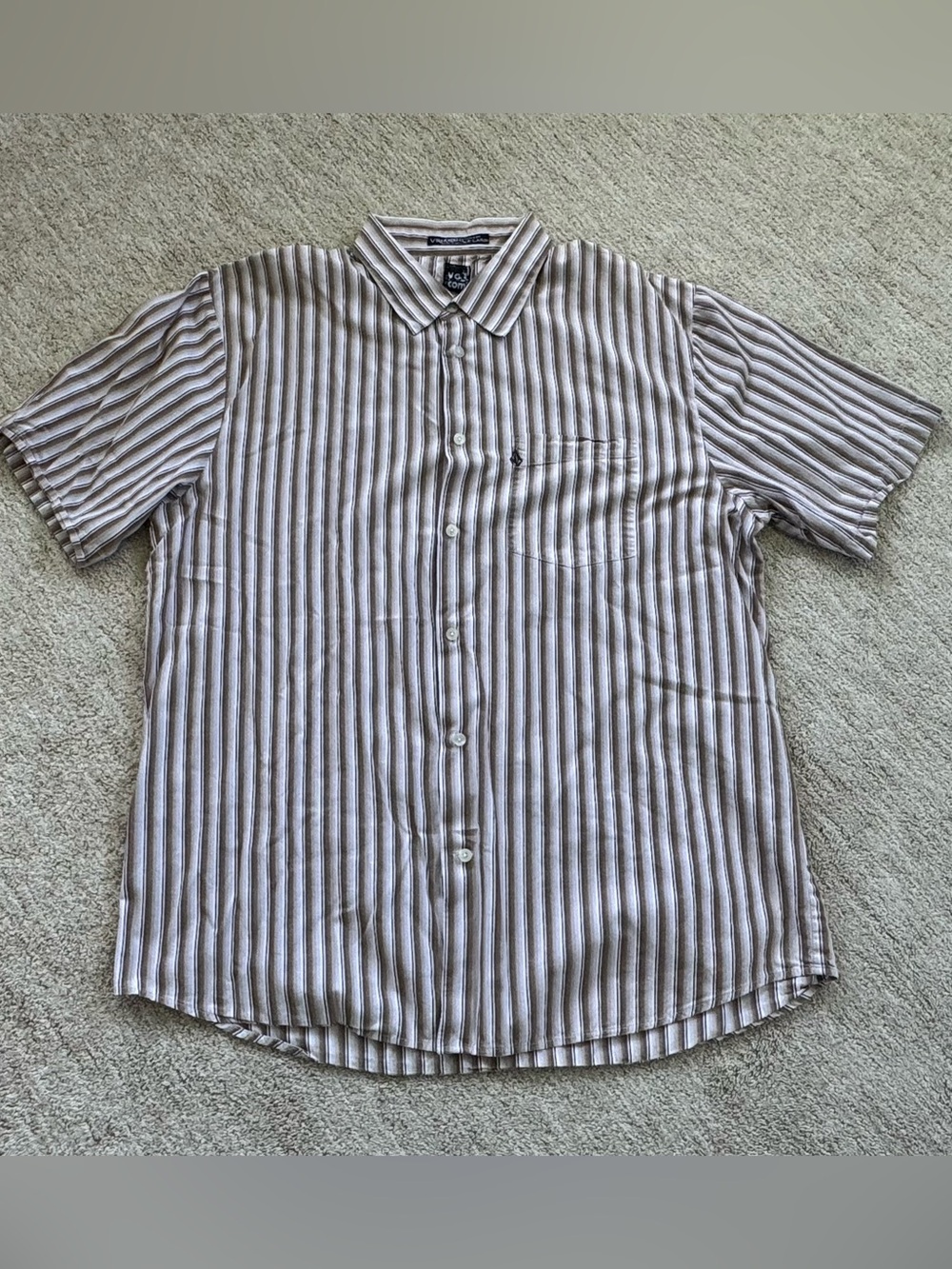 Volcom Brown and White Striped Button-Up Shirt
